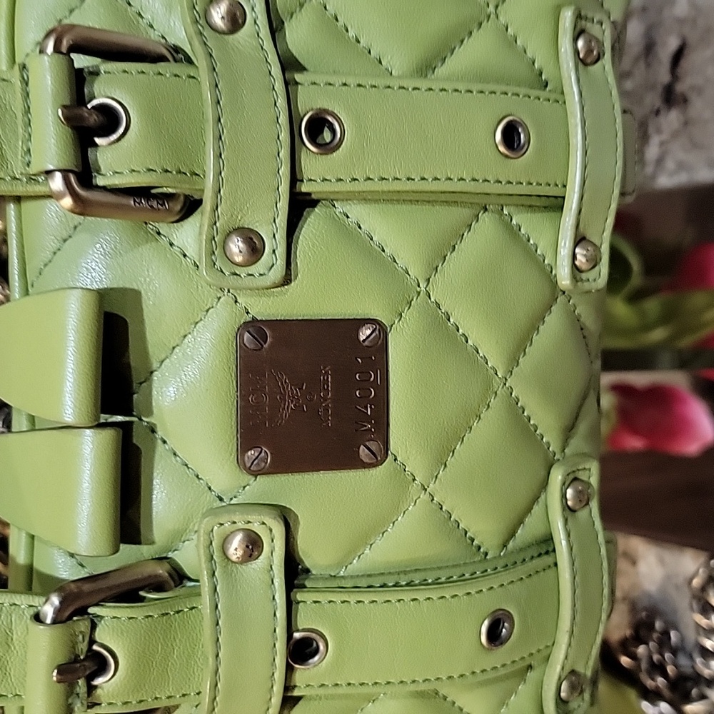 MCM EUC Leather Lime Green Quilted Satchel - Picture 3 of 11